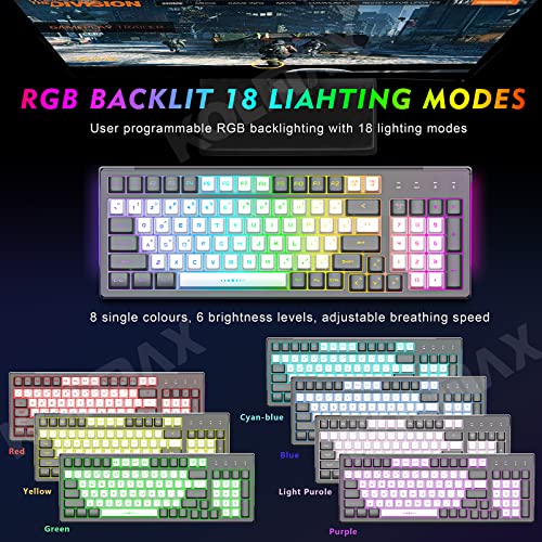 Gk98 Wireless Gaming Keyboard,2.4G Rechargeable Rgb Gaming Keyboard,Rgb Backlit Ergonomic 98 Keys Mechanical Feeling Keyboard For Windows Mac Pc Xbox Ps4 Gamers(Greywhite) #TOP1