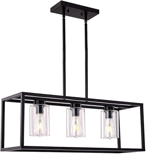 XILICON Lámpara colgante para comedor, color negro, 3 luces, moderna, lámpara colgante contemporánea, con pantalla de cristal, para sala de estar,