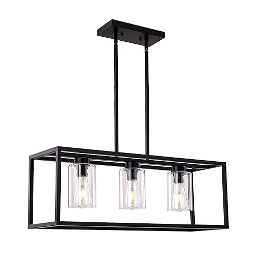 XILICON Dining Room Lighting Fixture Hanging Farmhouse Black 3 Light