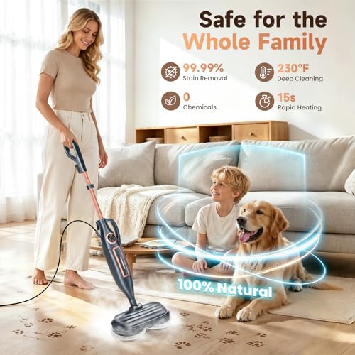 Image of DEVOAC VM6 Scrubbing Steam Mop with Rotating Mop Pads, 10 in 1 Steam Mop, Lightweight Spin Mop & 3 Steam Modes for Hard Floor Laminate Marble Floors (Dark)