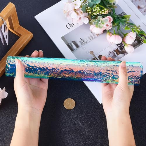 GORGECRAFT 134x30cm Laser PVC Leather Fabric Glitter Light Sea Green Pleated Sheets Metallic Faux Leather Crafting Sparkle Leather Decoration for DIY Handmade Clothing Crafts Apparel Party Photo Album - Image 3