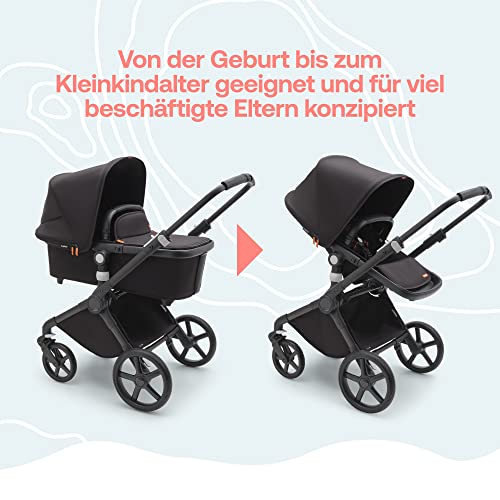 Bugaboo Fox Cub Kinderwagen für jedes Gelände, leichter und stabiler Kinderwagen, strapazierfähiges Design und extragroßes Sonnendach, einteilig und selbststehend faltbar, Schwarz