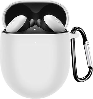 Miimall Compatible with Google Pixel Buds A-Series Case, [Front LED Visible] [Carabiner] Silicone Shockproof Protective Cover Case for Google Pixel Buds A Case-White