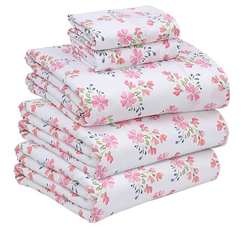 RUVANTI 100% Cotton Split King Sheets Sets for Adjustable Bed, 5 PCs, Soft & Breathable Percale Weave Bedding, Deep Pocket 16", Hotel Standard, Crisp Cool Feel & Durable, Floral Sheet, Bloomex