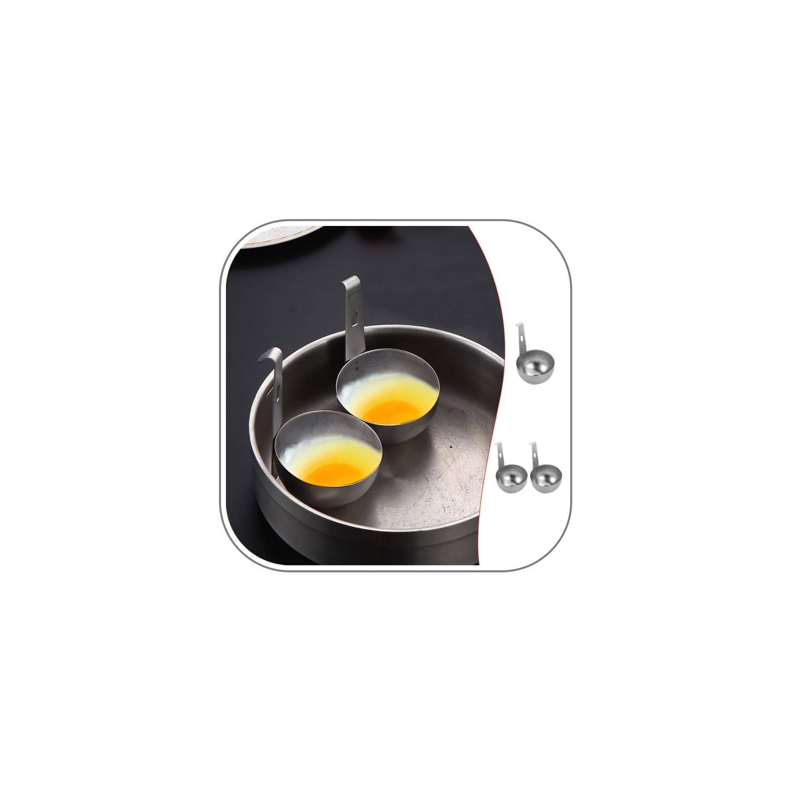 Poached Egg Maker, Egg Poacher, Stainless Steel Poached Eggs Maker Moulds, No-Stick Eggs Poacher Pan with Hang Ear, Eg Poachers Cups for Home Kitchen Cooking (2 Pc)