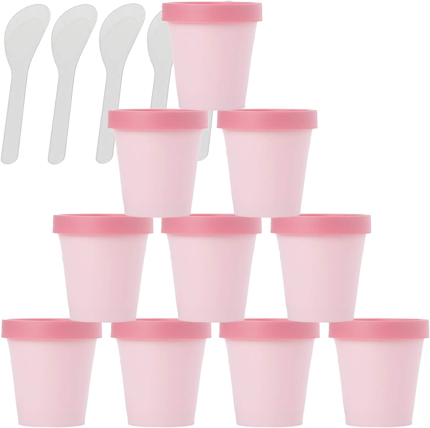 KRXSOBNV Cosmetic Jars, 12 PC Empty Leakproof Cosmetic Pot Container with Lids with 6 Spatula(Pink,200ml)