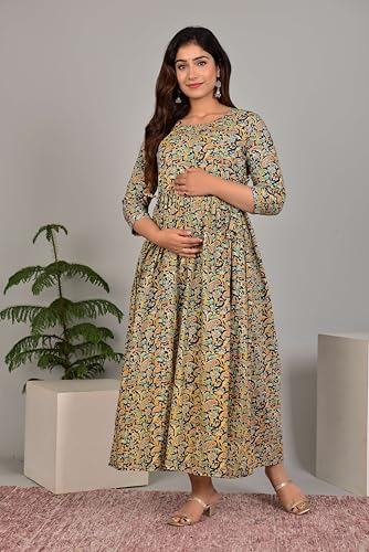Image of Maternity Feeding Kurtis for Women Cotton - Zip Access Nursing Dress | Comfortable Pregnancy Wear | Stylish Feeding Kurti | Soft Cotton Maternity Dresses for Womens