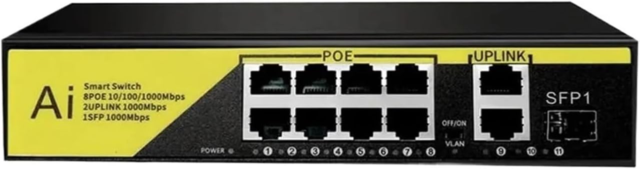 Switch POE Gigabit 08G21GB 11-Port 100/1000Mbps Fast Ethernet POE Switch with VLAN Camera Power Supply
