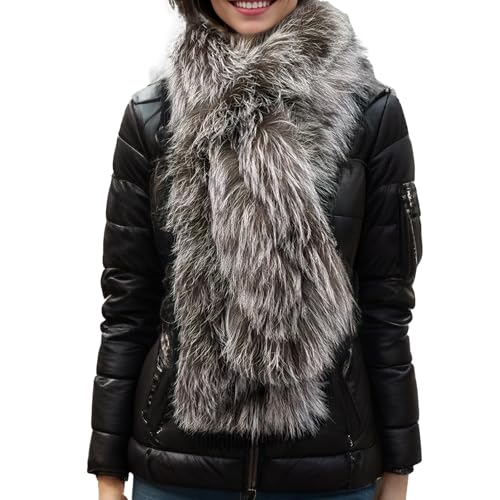 LVCOMEFF Women Real Fox Fur Scarf Furry Fluffy Luxurious Multicolor Winter Warm
