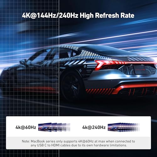 BENFEI USB C auf HDMI 2.1 Adapter 8K@60Hz/4K@240Hz [Aluminiumgehäuse, geflochtenes Nylon] Kompatibel mit iPhone 15/16 Pro/Max, MacBook Pro/Air 2023, iPad Pro, Surface Book 2 Mehr