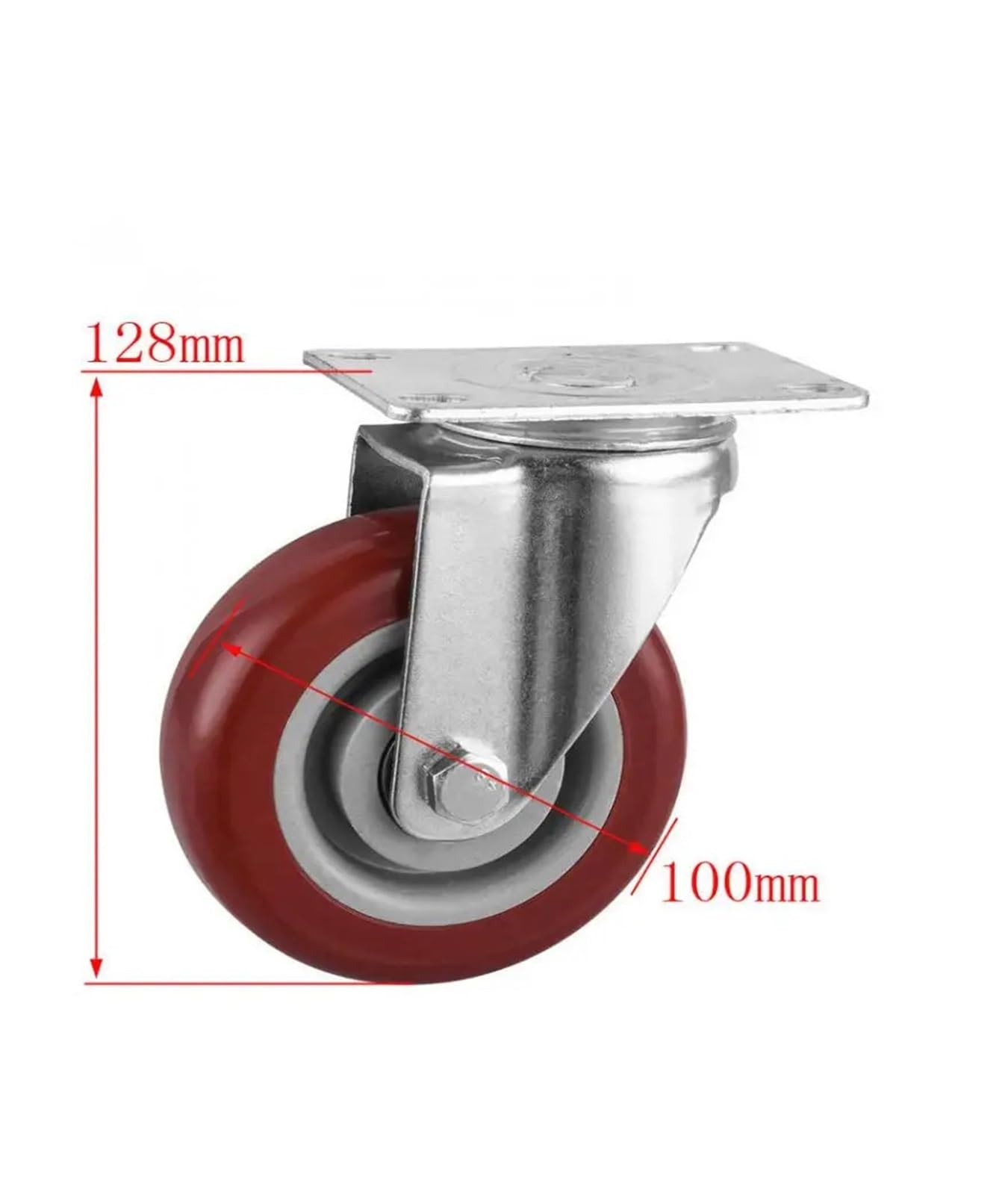 1 Piece 4-inch Silent Caster, Double-axis PVC Medium red Steering Wheel, Hand Trailer Wheel