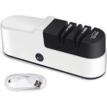 White,Electric Knife Sharpener, Rechargeable USB Professional Knife Sharpener, Diamond Grinding Precision Guides for Helping Repair, Restore, Polish