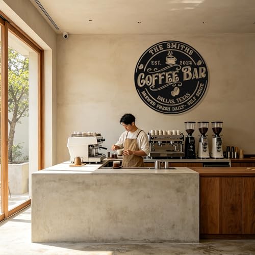 Image of Personalized Coffee Bar Metal Sign, Custom Coffee Signs, Custom Coffee Name Signs for Cafe Station, Coffee Wall Art Decor for Kitchen, Cafe Shop Decor, Cafe Lover Gift