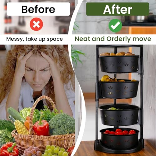 Image of JD FRESH 5 Layer ABS Rotating Kitchen Trolley with 360 Rotating Wheels /Multipurpose /Kitchen Storage Rack for Home /Onion Potato Storage Rack /Vegetable Basket Stand /Fruits Basket for Kitchen (Black)