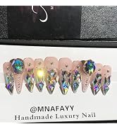 Handmade Press On Nails, Luxury Full Cover 3D Rhinestone Crystal Reusable UV Finished Fake False ...