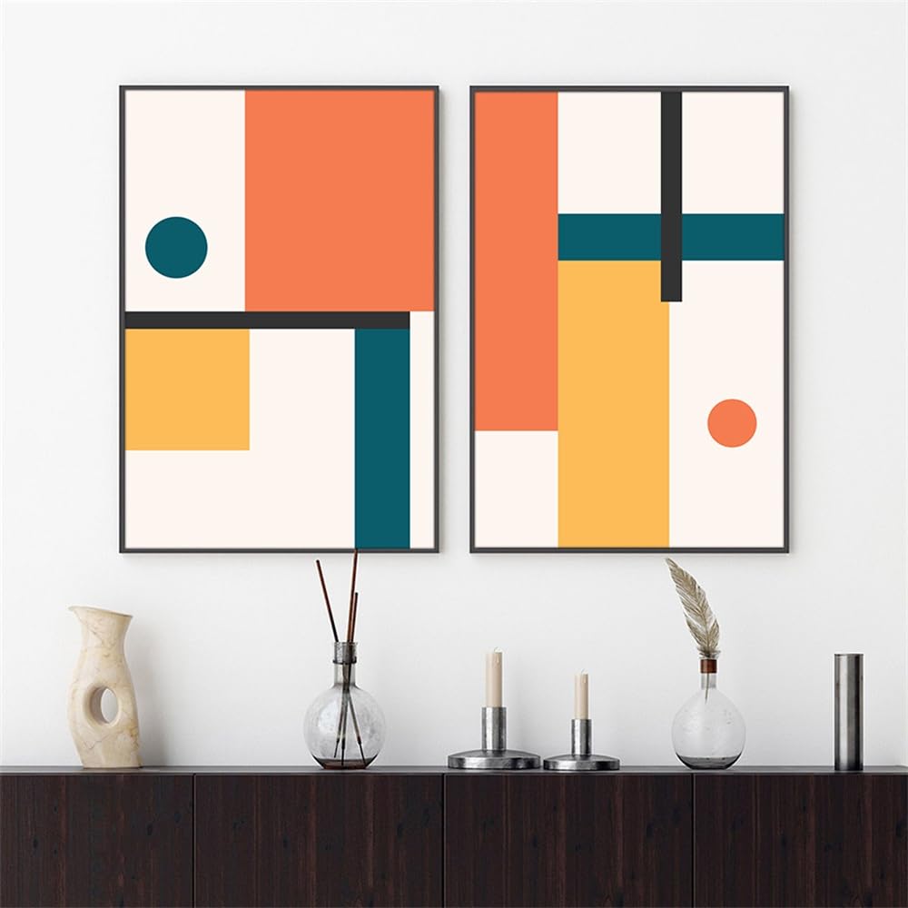 WBYZAC 2 Pieces-Abstract Mid Century Colorful Geometric Canvas Painting Wall Art Posters Prints Picture Living Office Room Home Decoration Artwork-50 * 60cm (No Frame)