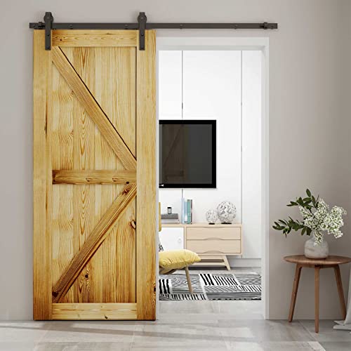 Ccjh 6Ft Track Sliding Barn Door Hardware Kit Heavy Duty For Single Wood Door (J Shape) #TOP6