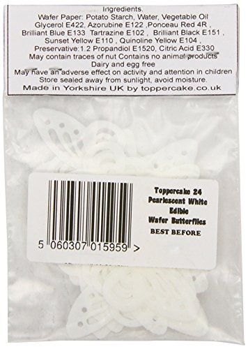 Toppercake Edible Wafer Butterfly Cup Cake Decorations Pearlescent White (Pack of 24)