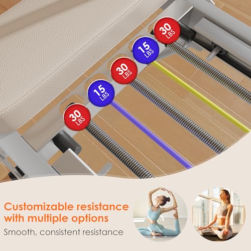 soges Foldable Pilates Reformer Machine for Home Gym, Pilates Workout Equipment for Beginner, Cardio Fitness High Strength Rebounder, Up to 300 lbs Weight Capacity,Beige&Silver