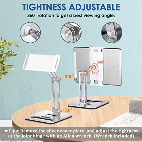 Yoobao Tablet Stand Holder, [Tightness Adjustable] 360° Swivel Foldable Aluminum Ipad & Phone Stand For Desk With Heavier Base, Fit For 4.7"-12.9" Microsoft Surface Pro/Ipad/Kindle- Silver [Upgraded] #TOP1