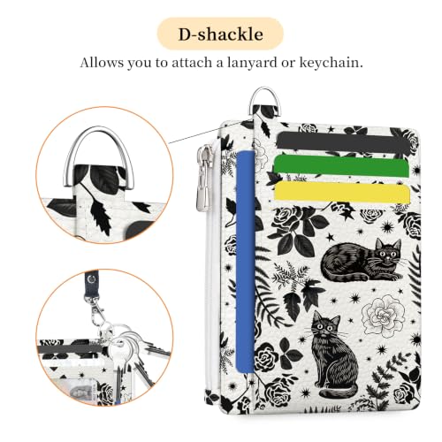 Image of Hancynir Black Cat Floral Credit Card Holder Small Wallet Women, RFID Slim
