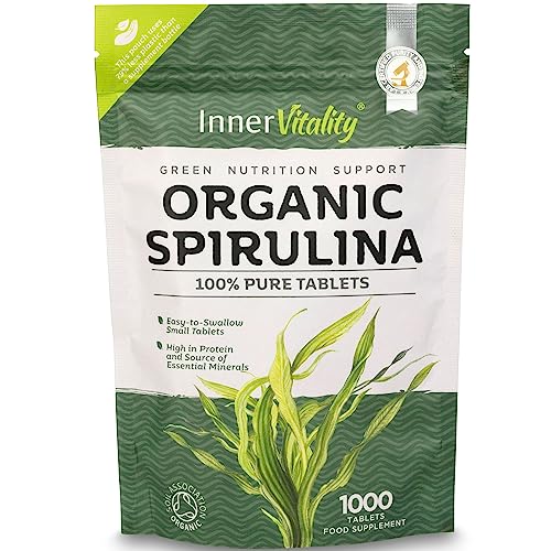 Organic Spirulina 1000x Pure Easy to Swallow Tablets - Rich in Essential Vitamins & Minerals by Inner Vitality