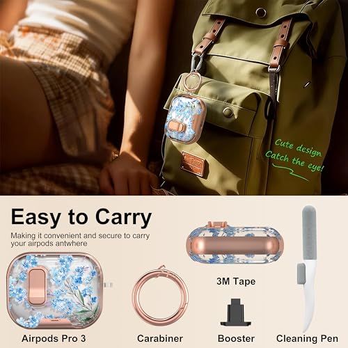 Image of for Apple AirPods Pro 3 Case 2025 with Safety Lock & Foldable Phone Stand | Double Drop Protection,Two-Piece Design, Airpod Pro 3 Case with Keychain & Cleaner Kit, Support Wireless Charging, Blue
