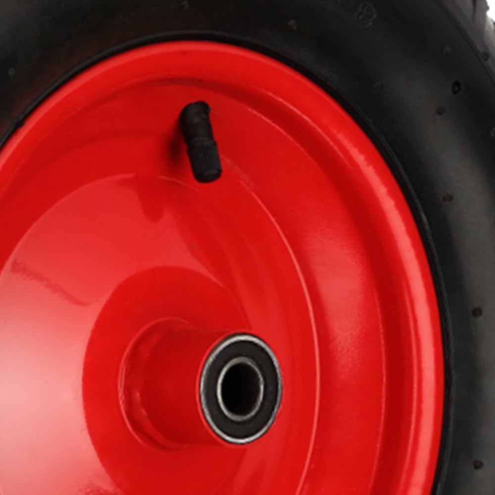 Schubkarrenrad luftbereift 4.80/4.00-8 Ø 390mm, PU Gummirad mit Achse, 200 kg Tragkraft Ersatzrad, Reifenbreite 95 mm für Schubkarre Gartenkarren, Schwarz/Rot 4pcs