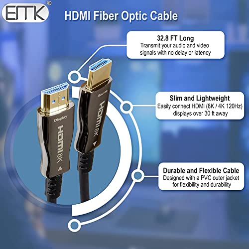 Image of EMK 8K 10 Meter HDMI 2.1 Fiber Optical Cable,10K Ultra High Speed HDMI Gen2 50m 48Gbps 4K,120Hz 8K,120Hz 10K,120Hz,eARC Dolby Vision Atmos HDR10 RTX 3080 /3090 PS5 Xbox Sony LG C9 /B9, (10M)
