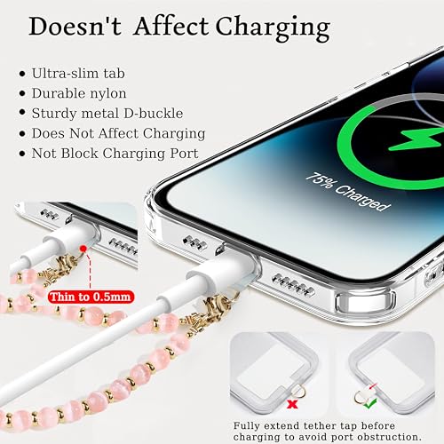 Image of Marble Beaded Phone Wrist Strap for Women, Detachable Design | 304 Steel Core, detachable phone wristlet with tether tab, keeps your phone secure for shopping, travel and daily use.
