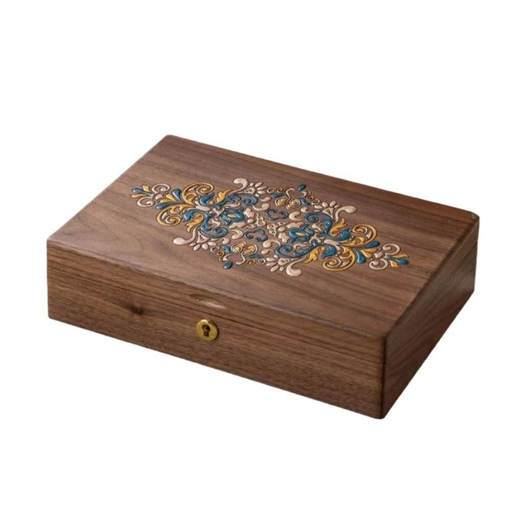 Boîte à bijoux rétro en noyer peint et or pour ranger vos bagues