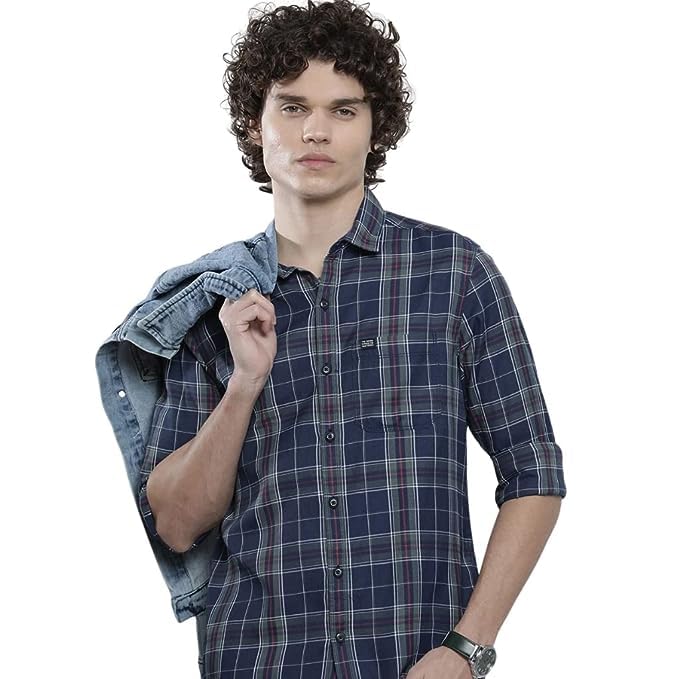 Image of The Indian Garage Co Men Regular Fit Checkered Full Sleeves Cutaway Collar Casual Shirt