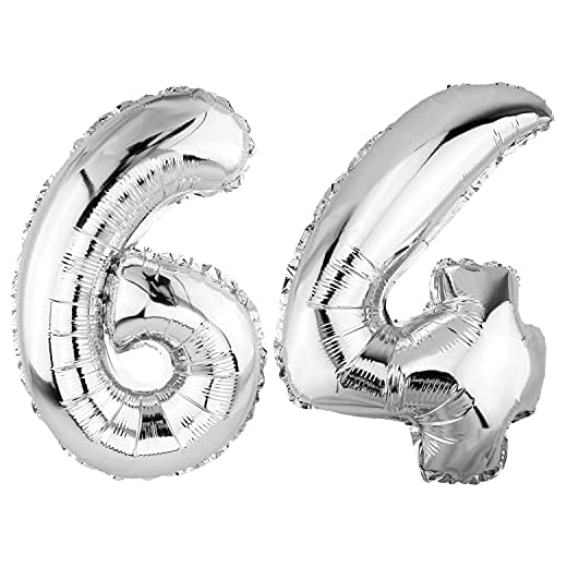 DekoRex Globo plateado de 82 cm para cumpleaños, bodas (número 64)