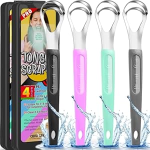 Cbiumpro 4-Pack Tongue Scraper for Adults & Kids, Stainless Steel Tongue Cleaner with Travel Case, Reduce Bad Breath