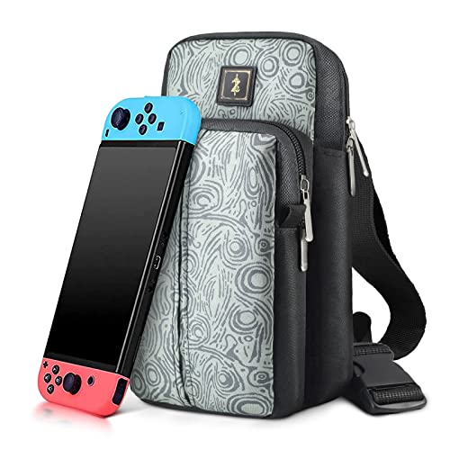 Reisetasche Schultertasche f&uuml;r Switch/Lite Rucksack Schulter Kirschbl&uuml;ten Spiel Zubeh&ouml;r Tasche f&uuml;r Switch Oled Konsole f&uuml;r Switch OLED Schutztasche, Grau/Schwarz, Schalter Oled