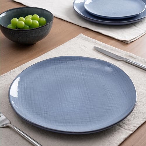 famiware Moonlight Dinner Plates Set of 6, 10.5 Inch Plates Set, Serving Dish Sets for Kitchen, Stoneware Dinnerware, Plate for Housewarming, Wedding, Microwave and Dishwasher Safe, Blue