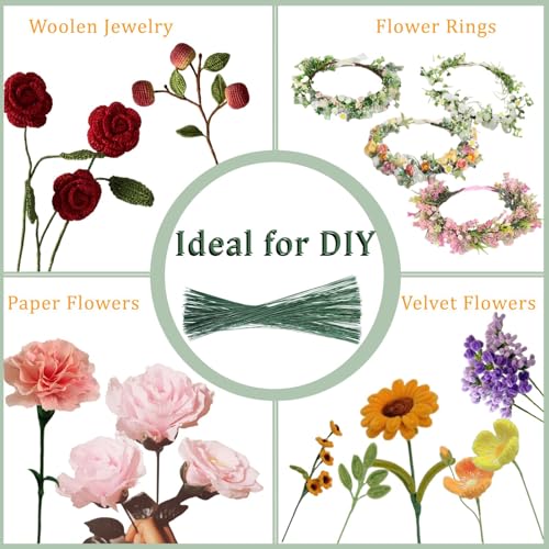 POPOYU 100Pcs Floristry Wires 0.5mm Paper Covered Wire,40CM FloristWire Stems for Flower Arranging Accessories,CraftWire Bouquet Wires for Garland Wreath Making,Flower Arranging Supplies(Dark green) - Image 3
