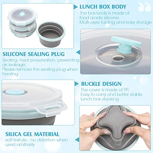Dandat 12 Pcs Round Collapsible Bowl 12Oz Silicone Rv Collapsible Containers Food Storage Collapsible Kitchen Items With Leakproof Lids For Camping Microwave Dishwasher Freezer Safe (Blue Edge Gray) #TOP5