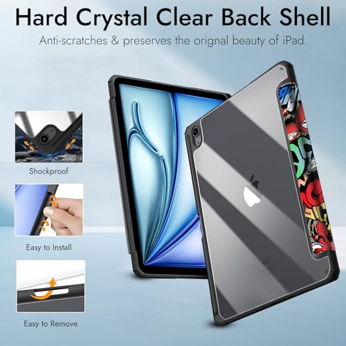 Image of Robustrion Cover for iPad Air 13 inch M4 /M3 /M2 (2026 /2025 /2024) Cover Case with [Pencil Holder] [Transparent Back] Hybrid Case Cover for iPad Air 13 inch [Auto Sleep Wake Support] - Hippy