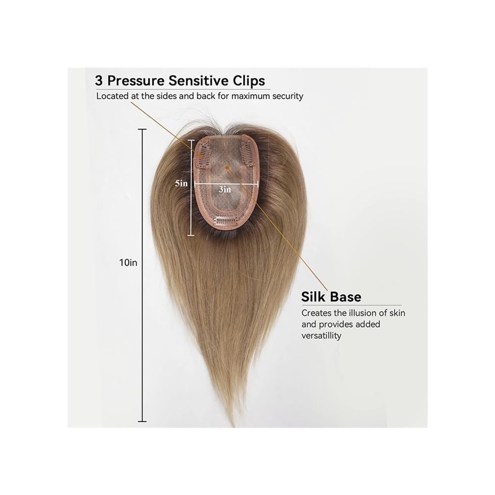 3"x5" pelucas de cabello humano con flequillo, base de seda, piezas de clip, pelo liso para mujeres, extensión de cabello agrega volumen al cabello (marrón oscuro oscuro)