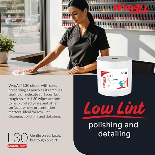 Image of WypAll GeneralClean L30 Cloths Heavy Duty Cleaning Wipes, Jumbo (05841), Strong and Soft Bulk Paper Wipers, White (1 Roll of 875 Sheets)