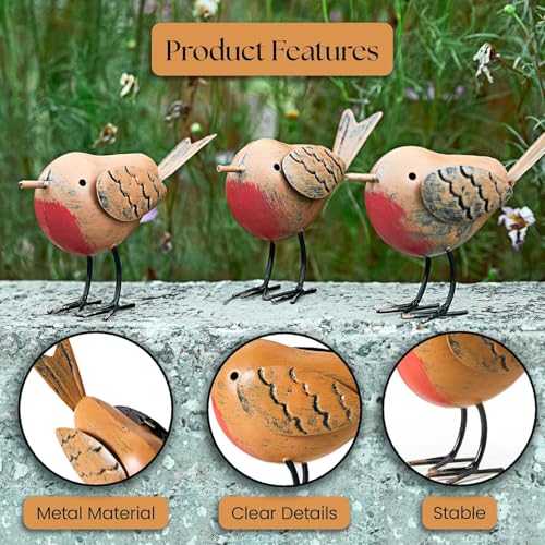 Hsthe Sea 3PCS Robin Ornaments Metal Robin Garden Ornaments for Garden Accessories Outdoor Garden Bird Ornaments - Image 4
