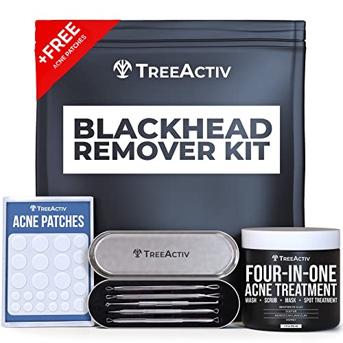 TreeActiv Blackhead Remover Kit | Acne Face Wash, Scrub & Mask | Pimple Popper Tool Kit | Acne Patches | Blackhead Extractor | Acne Treatment for Teens, Adults, Men, & Women