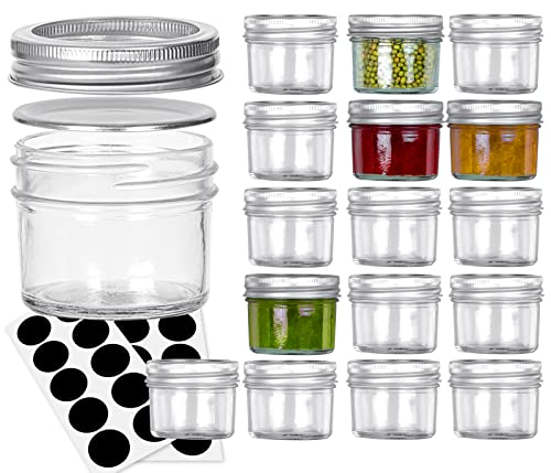 Image of VERONES Mason Jars Canning Jars, 4OZ Jelly Jars With Regular Lids, Ideal for Jam, Honey, Wedding Favors, Shower Favors, DIY Spice Jars, 16 PACK
