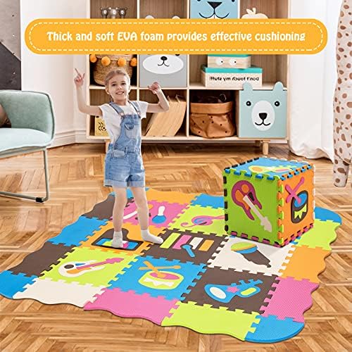COSTWAY Baby Play Mat, Soft Foam Interlocking Tiles Jigsaw Mats with Borders, Detachable Instruments and Numbers, Floor Cushion Puzzle Playmat for Infants Toddler (125pcs)