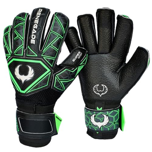 Image of Renegade GK Renegade GK Triton Raider Roll Cut Level 2 Goal Keeper Gloves with Pro-Tek Fingersaves - Boys & Girls Goalie Gloves Size 7 - Youth Keeper Gloves Black & Green