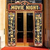 WADORN Movie Night Porch Sign Banner 6.5x8.5 Ft Large Movie Theme Party Decorations Welcome Now Showing Banner Decor Accessories for Theater Home Prom Party Family Gathering Red Carpet Film