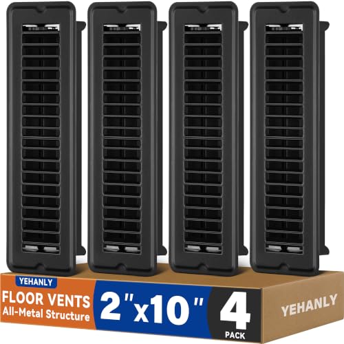 2x10 Floor Register, 4 Pack Matte Black Steel Floor Vent Covers by YEHANLY - Used condition - US$24.31