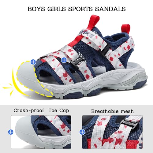 Image of JMFCHI Boys Girls Kids Closed Toe Sports Sandals Summer Water Shoes | Little /Big Kid,Comfortable lightweight,Non-slip soft sole,Hook-and-loop closure,Easy wear,Anti-collision toe,Daily casual