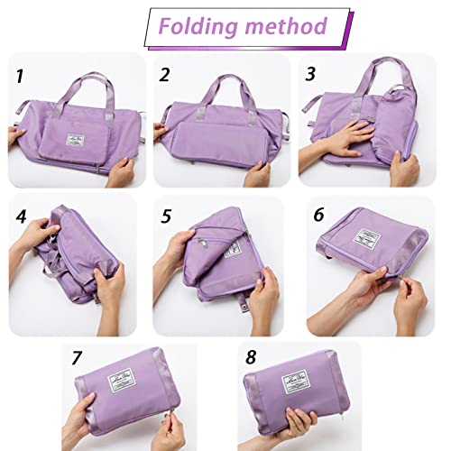 Travel Bag for Women Expandable Weekender Overnight Bag Carry on Sports Tote Gym Bag Waterproof Foldable Duffel Bag (Purple) by INVODA - Image 6